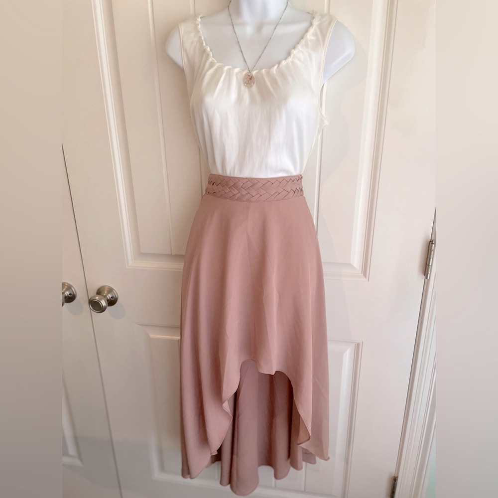 Anthropologie Minimalist Braided Waist High Waisted Mermaid Skirt in Pink Muave
